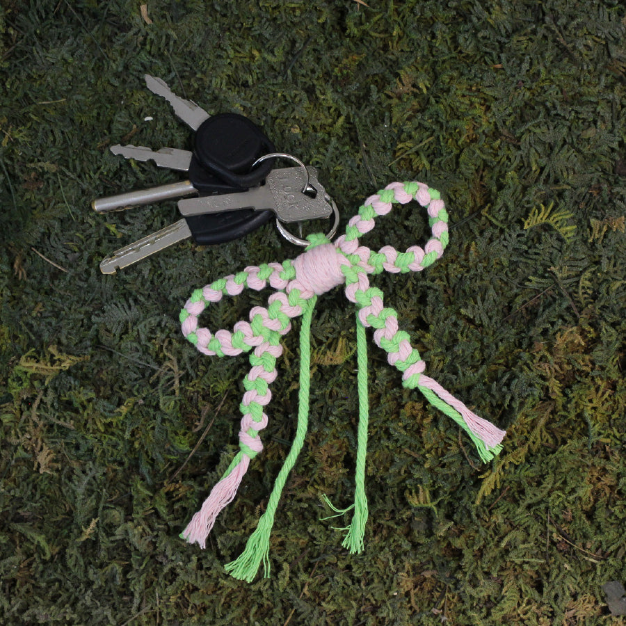 Bow Keychain Weaving Craft Material Pack Macrame Kit - High-quality Polyester Rope (2 meters each in 2 colors) with Tutorial, Key Ring with Spring Clasp, Phone Clip, Bohemian Style, Beginner-friendly