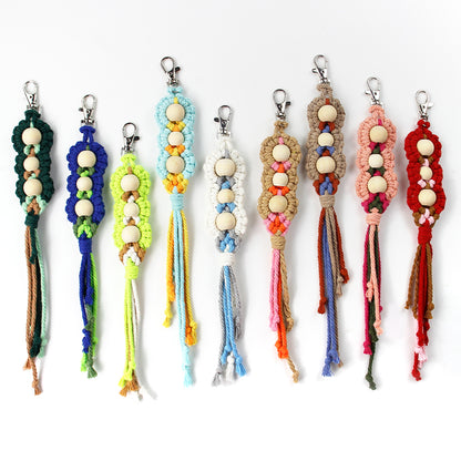 Wood Bead Fringe Keychain Weaving Kit Macrame Kit | Multi-Colors | Exquisite Design | Phone Pendant/Keychain | Beginner DIY Set