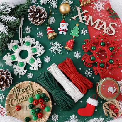 Wooden Bead Woven Snowflake Ornament Kit - Macrame Kit for Christmas Decoration, Car & Bag DIY Accessory&Holiday Decoration