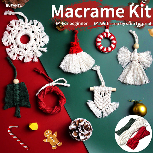 Christmas 7-Piece Macrame DIY Kit - Holiday Weaving Supplies with English Tutorial | Festive Craft Set