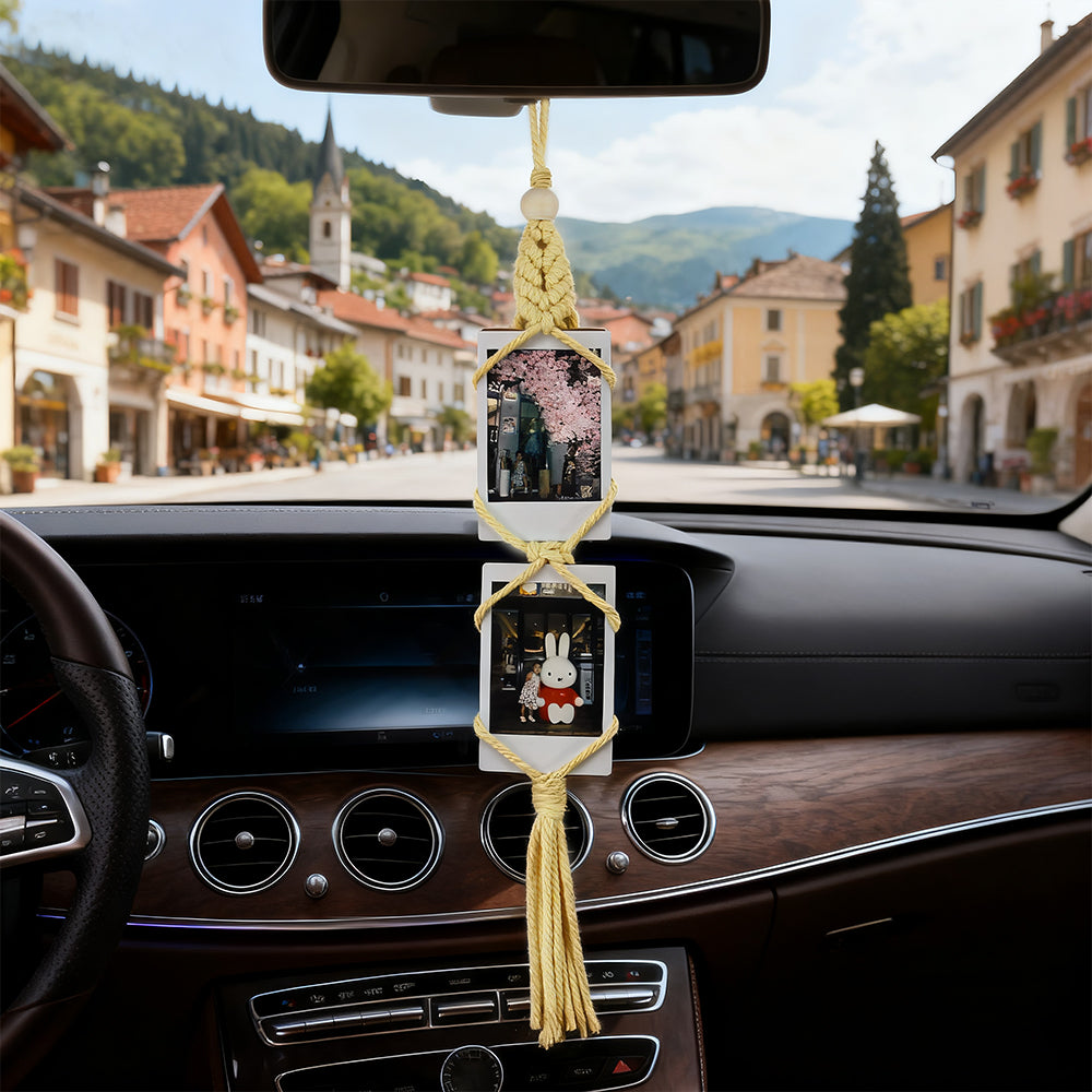 Macrame Kit for Beginners, Bohemian Woven Photo Frame Hanger, Polyester Fiber Handmade Polaroid Display Holder, DIY Craft Kit for Aesthetic Wall Decor, Car Pendant & Gift