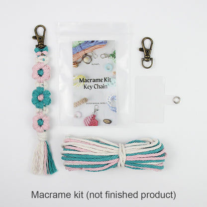 Macrame Kit Bohemian Style Interval Color Small Daisy Tassel Keychain Weaving Kit (Tassel Weaving Set): Polyester Rope, Tutorial, Antique Copper Lobster Clasp, Phone Clip. For Pendants/Bag Charms  Beginner Handmade DIY