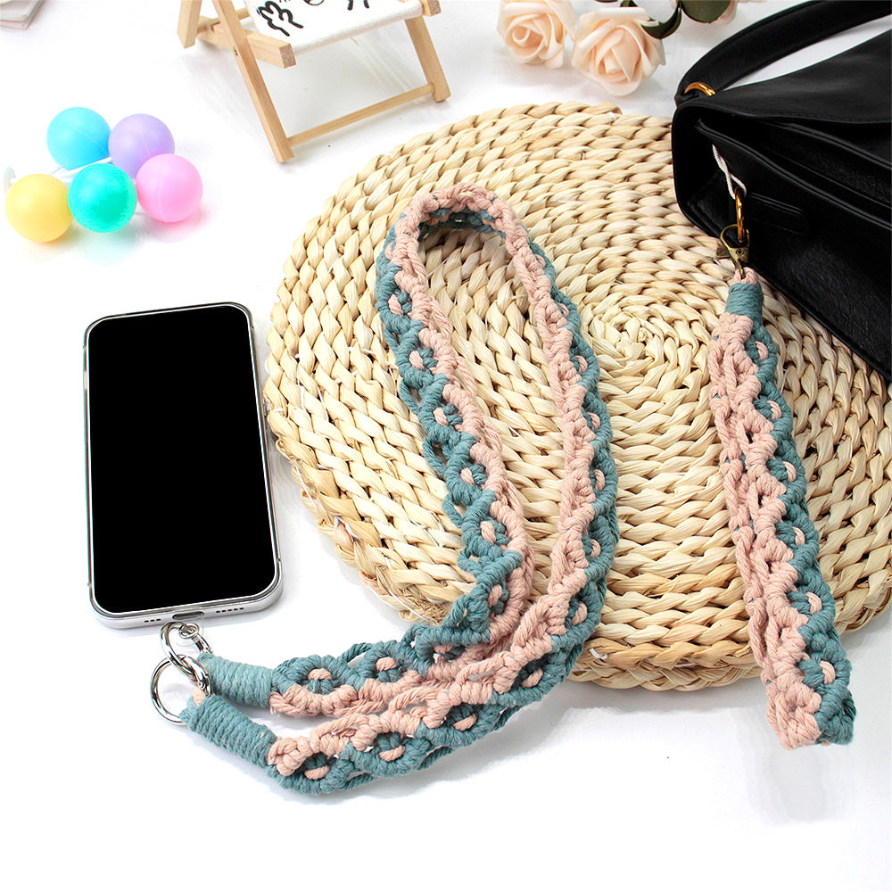 Macrame Kit Diagonal Curl Knot Keychain Combo Kit | Phone Wristband/Lanyard | Anti-Lost String | Beginner Weaving Lanyard