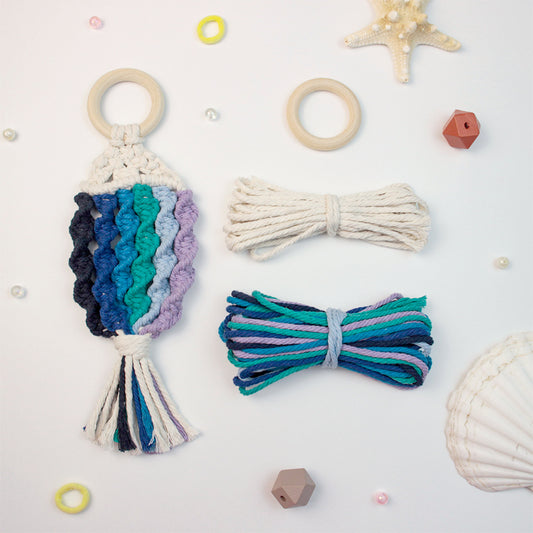 Macrame Kit Nautical Fish Charm Weaving Kit | 6-Color Gradient/Contrast | Bedroom/Living Room Decor | Beginner-Friendly