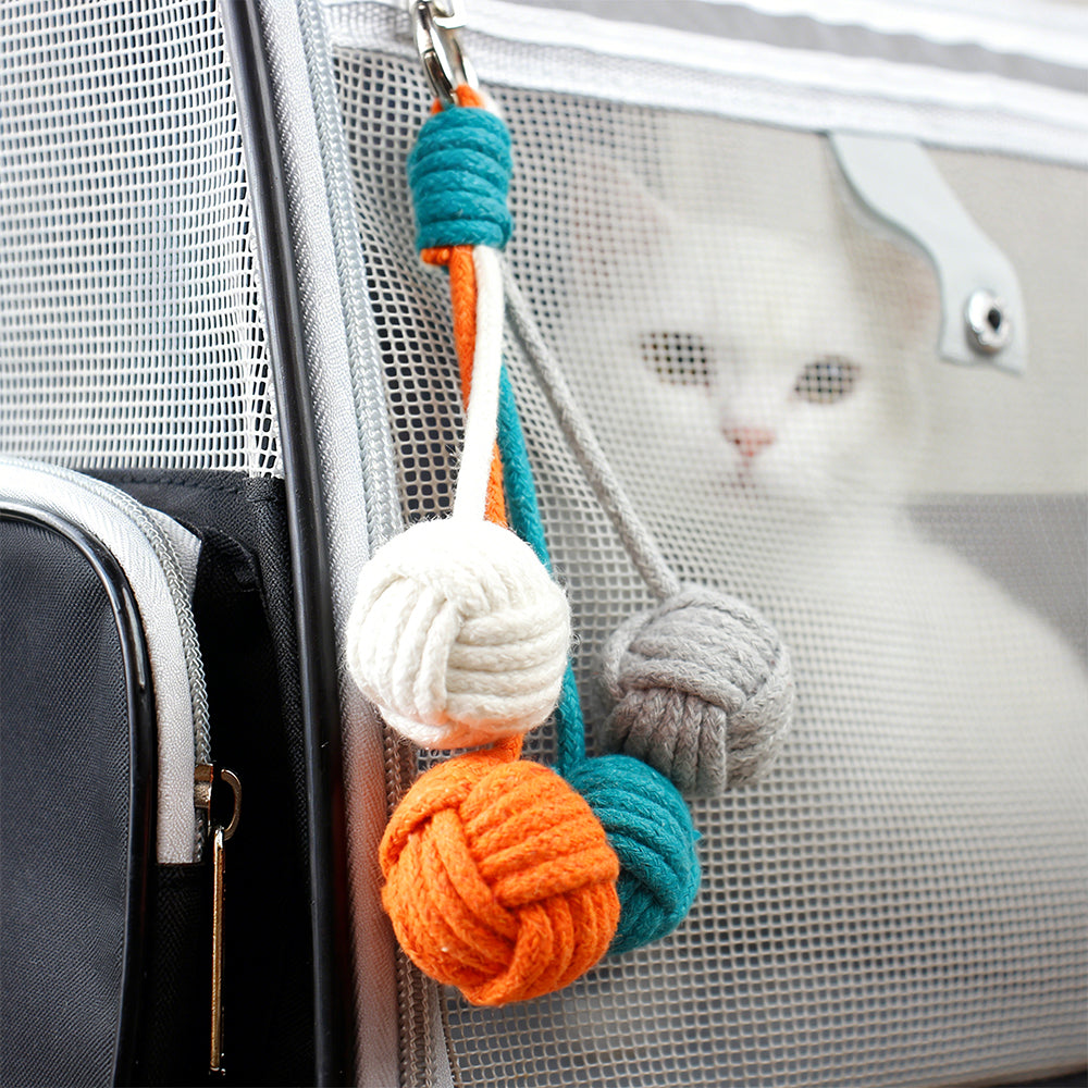 Macrame Kit for Beginners, Bell Ball Keychain DIY Weaving Kit, Core Spun Polyester Rope Handmade Pendant, Durable Ornament for Bag Car Hanging, Interactive Toy for Cats