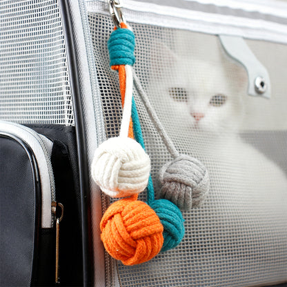 Macrame Kit for Beginners, Bell Ball Keychain DIY Weaving Kit, Core Spun Polyester Rope Handmade Pendant, Durable Ornament for Bag Car Hanging, Interactive Toy for Cats