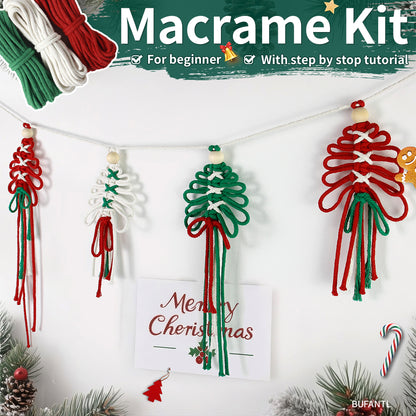 Macrame Kit Christmas Tassel Tree Banner DIY Set - Beginner-Friendly, Layered Coil Design, Home Living Room/Christmas Tree Decoration, Holiday Handmade Gift, Christmas Banner Decoration