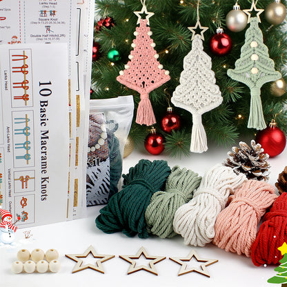 Macrame Kit Christmas Tree Combo Weaving Kit | 3 Tutorials | Xmas Ornament/Car Charm | Beginner Weaving | Handmade Gift