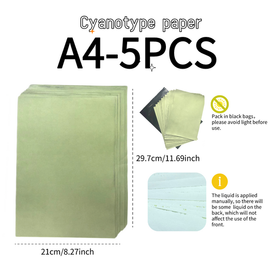 Cyanotype Set A4 Cyanotype Paper Refill (5 Sheets) Sun Printing Paper DIY Craft Kit Vintage Photography Sun Art Paper for Beginners/Kids Decorative Painting Making