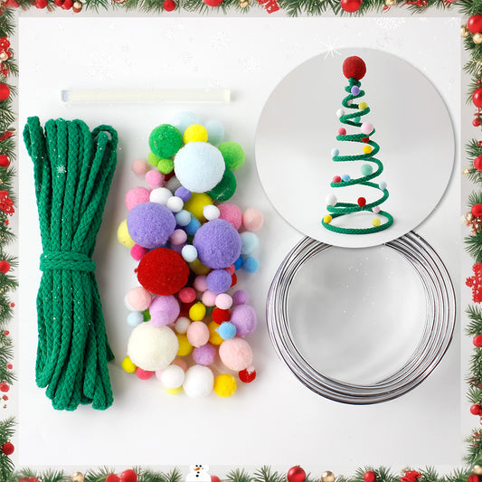 Wire Christmas Tree Weaving Kit Macrame Kit | Colored Pom-Pom Decor | Holiday DIY Gift | Home Decor | Beginner-Suitable