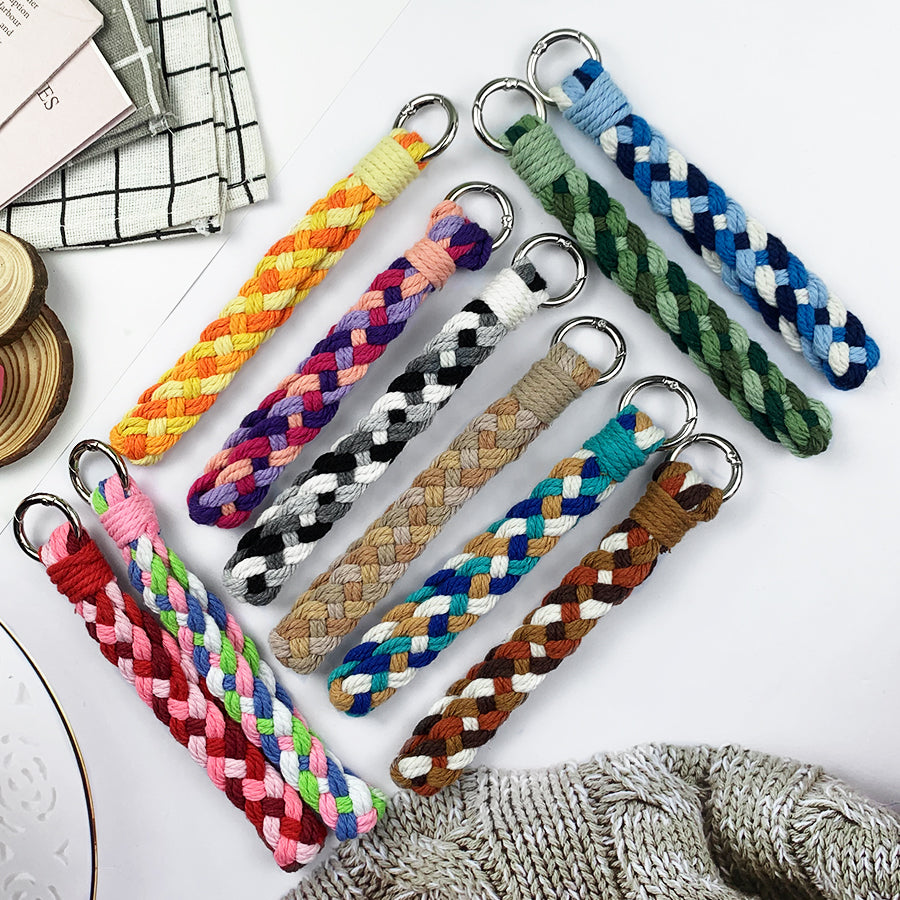 Macrame Kit: 4-strand Braid Keychain Weaving Craft Material Pack. 4 colored ropes (1.5m each, gradient/color contrast options). Includes tutorial, 1 key ring with spring clasp, 1 phone clip. For beginnersDIY enthusiasts. Use as keychain, phone pendant