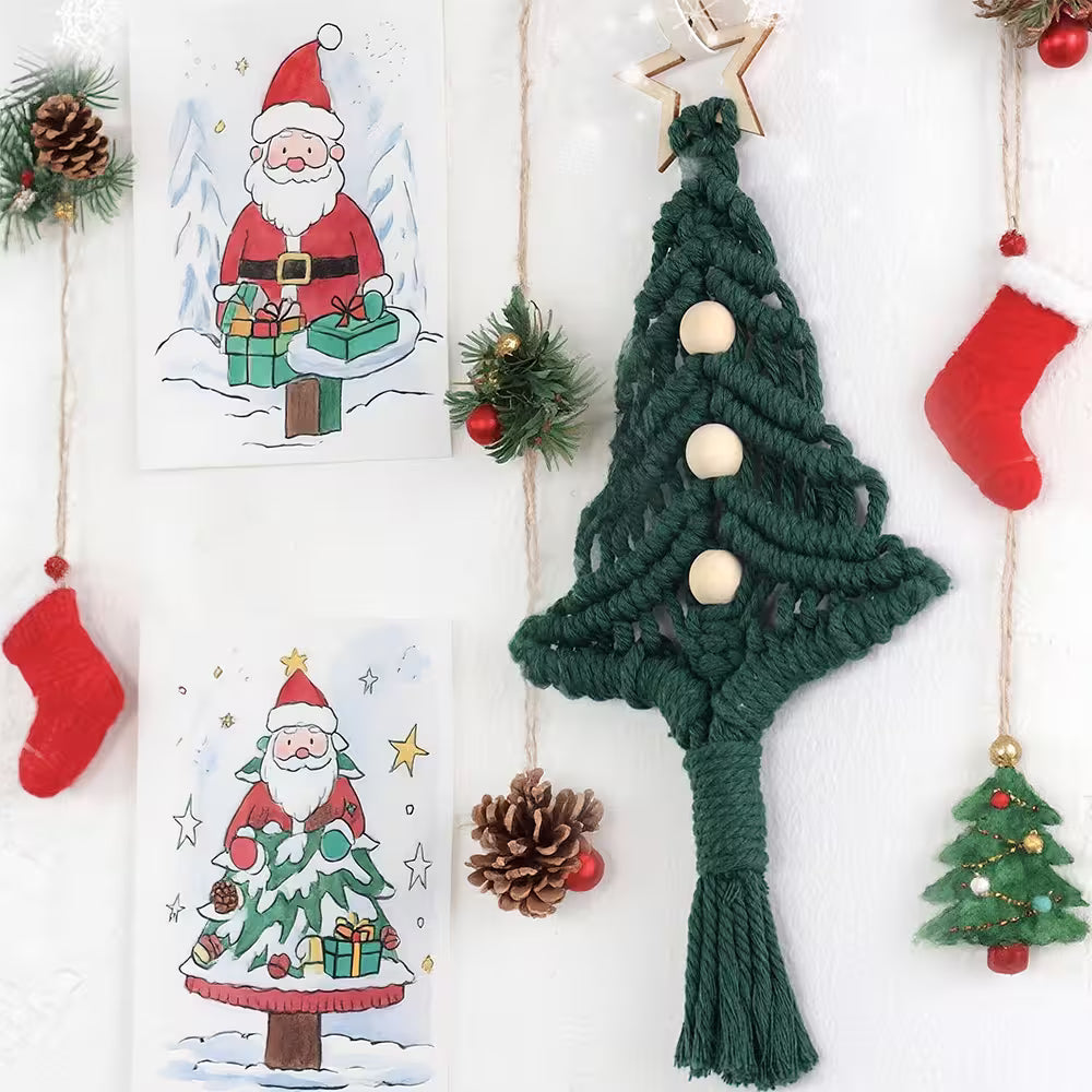 Macrame Kit for Beginners, Boho 3Pcs Christmas Tree Ornaments DIY Macrame Craft Kit
