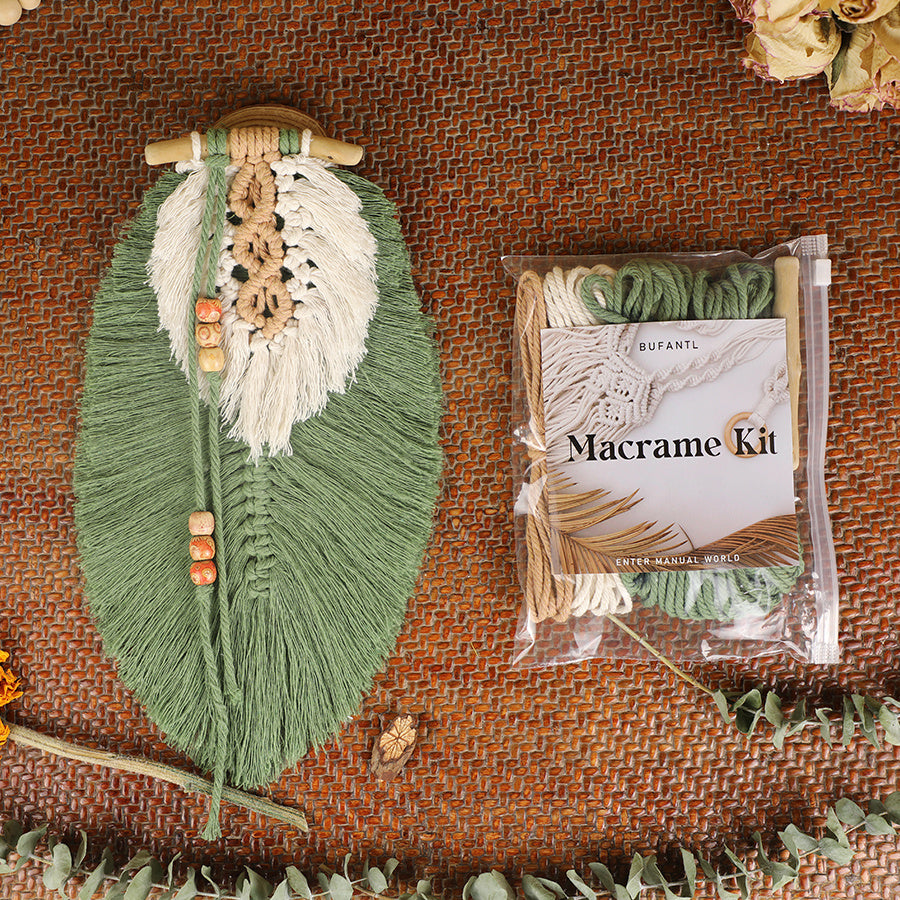 Macrame Kit Leaf Tapestry Weaving Kit | Avocado/Caramel Tones | Bohemian Style | Bedroom/Living Room Decor | Beginner-Friendly