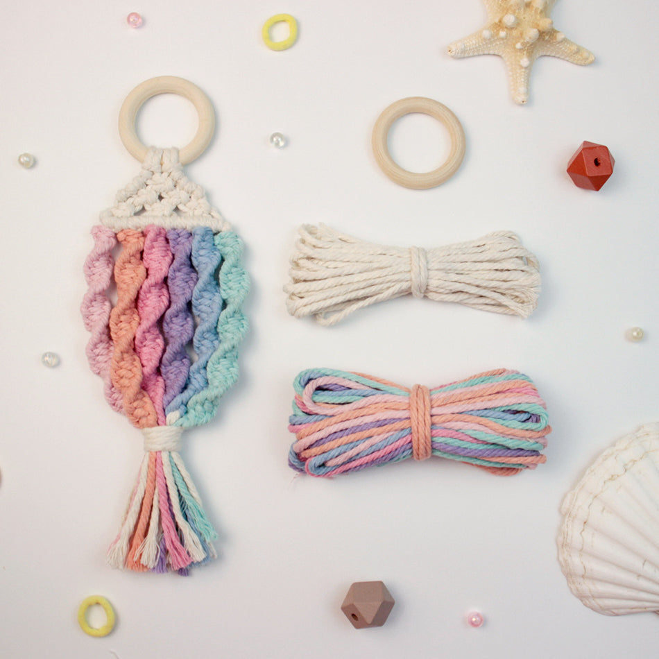Macrame Kit Nautical Fish Charm Weaving Kit | 6-Color Gradient/Contrast | Bedroom/Living Room Decor | Beginner-Friendly