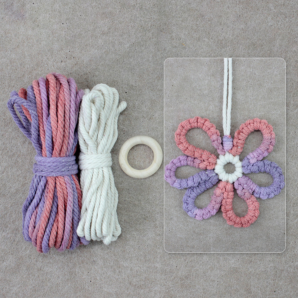 Six-Petal Flower Macrame DIY Kit - Polyester-Cotton Weaving Supplies with English Tutorial | Handmade Craft Set