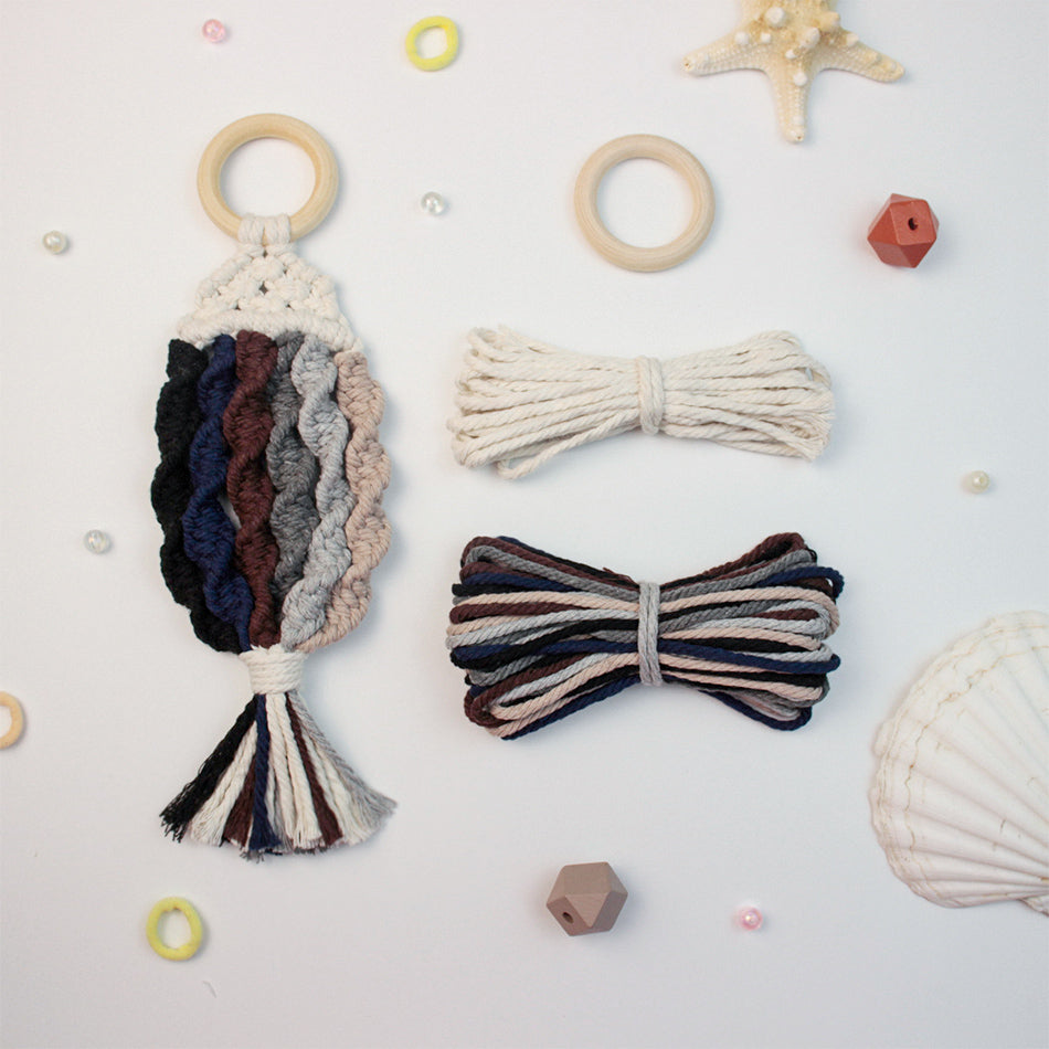 Macrame Kit Nautical Fish Charm Weaving Kit | 6-Color Gradient/Contrast | Bedroom/Living Room Decor | Beginner-Friendly