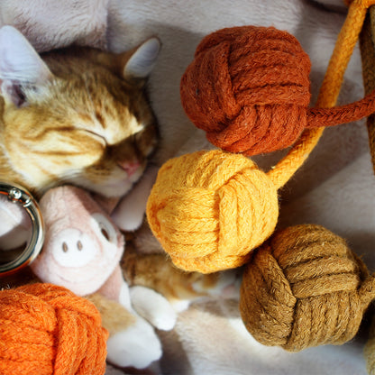 Macrame Kit for Beginners, Bell Ball Keychain DIY Weaving Kit, Core Spun Polyester Rope Handmade Pendant, Durable Ornament for Bag Car Hanging, Interactive Toy for Cats