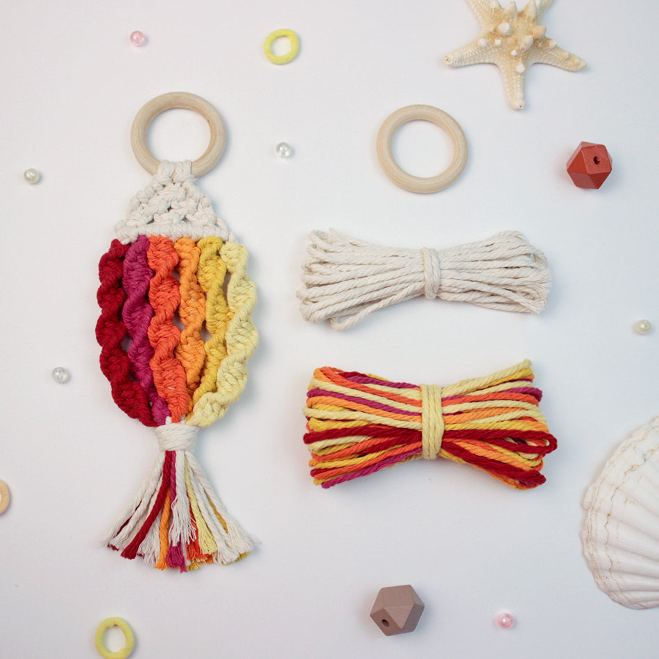 Macrame Kit Nautical Fish Charm Weaving Kit | 6-Color Gradient/Contrast | Bedroom/Living Room Decor | Beginner-Friendly