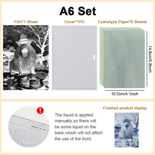 A6 Capybara Cyanotype Paper 5-Sheet Kit Cyanotype Set Sun Art Paper Vintage Printing Big Head/Stacking Patterns For Creative DIY/Cute Gifting