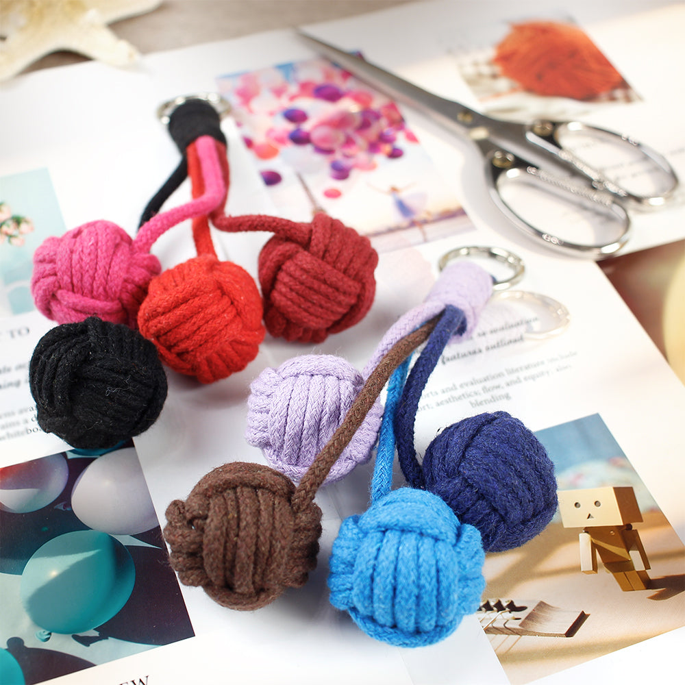 Macrame Kit for Beginners, Bell Ball Keychain DIY Weaving Kit, Core Spun Polyester Rope Handmade Pendant, Durable Ornament for Bag Car Hanging, Interactive Toy for Cats