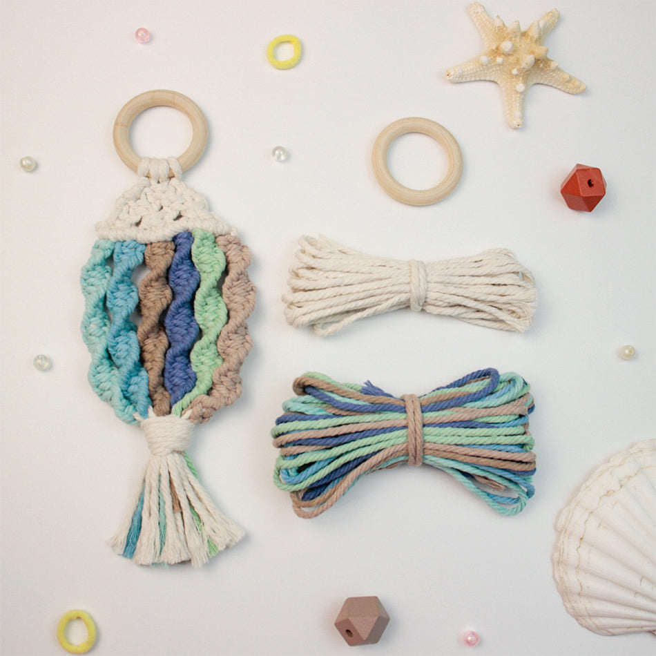 Macrame Kit Nautical Fish Charm Weaving Kit | 6-Color Gradient/Contrast | Bedroom/Living Room Decor | Beginner-Friendly