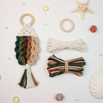 Macrame Kit Nautical Fish Charm Weaving Kit | 6-Color Gradient/Contrast | Bedroom/Living Room Decor | Beginner-Friendly