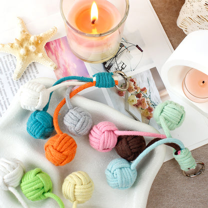 Macrame Kit for Beginners, Bell Ball Keychain DIY Weaving Kit, Core Spun Polyester Rope Handmade Pendant, Durable Ornament for Bag Car Hanging, Interactive Toy for Cats