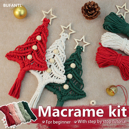 Beginner-Friendly DIY Wooden Bead Christmas Tree Macrame Kit - Holiday Decoration Pendant, Home & Car Christmas Ornament