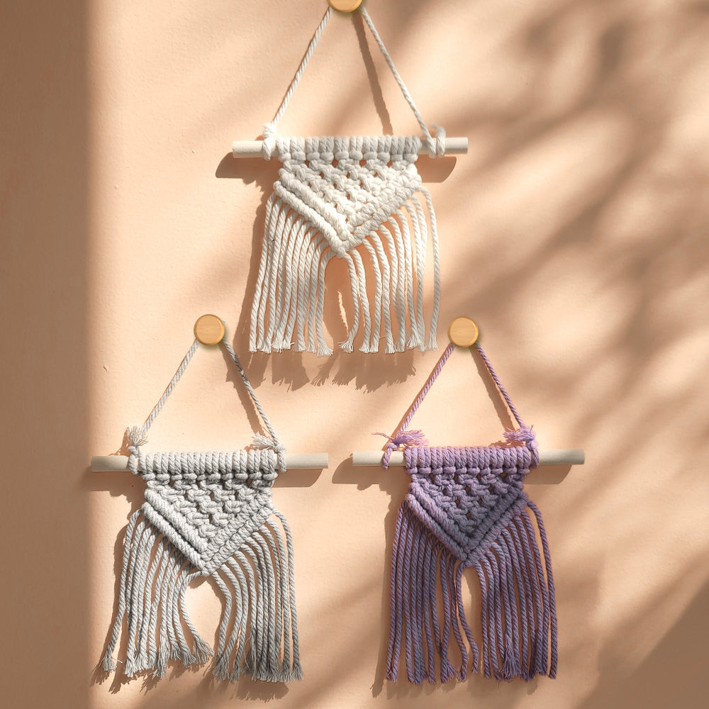 Macrame Kit Dopamine Mini Tapestry Weaving Kit | Triangle Body+Bottom Fringes | Multi-Color Option | Bedroom/Living Room Decor | Beginner-Friendly