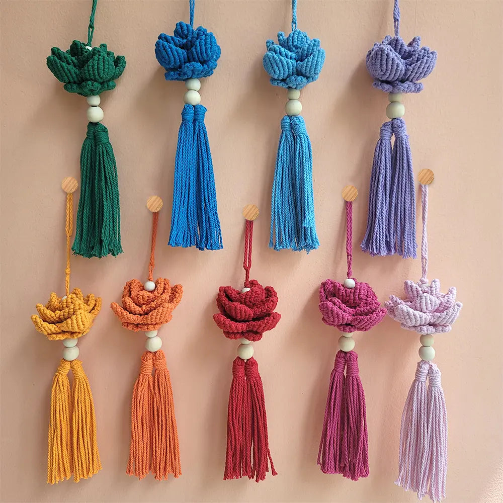 Macrame Kit for Beginners, Boho Lotus Hanging Ornament DIY Kit, Vintage Ethnic Hand‑Woven Craft Set
