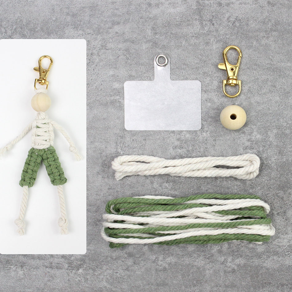 Macrame Kit: Boy-shaped Keychain Weaving Craft Material Package, including tutorials, complete materials, vivid and lifelike, multiple colors available. Keychain, small accessory, creative gift, suitable for beginners and DIY enthusiasts.