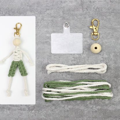 Macrame Kit: Boy-shaped Keychain Weaving Craft Material Package, including tutorials, complete materials, vivid and lifelike, multiple colors available. Keychain, small accessory, creative gift, suitable for beginners and DIY enthusiasts.