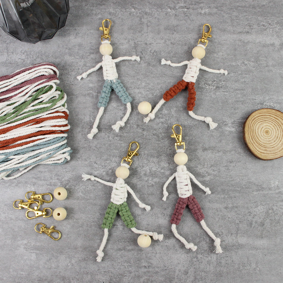 Macrame Kit: Boy-shaped Keychain Weaving Craft Material Package, including tutorials, complete materials, vivid and lifelike, multiple colors available. Keychain, small accessory, creative gift, suitable for beginners and DIY enthusiasts.