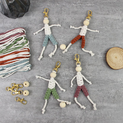 Macrame Kit: Boy-shaped Keychain Weaving Craft Material Package, including tutorials, complete materials, vivid and lifelike, multiple colors available. Keychain, small accessory, creative gift, suitable for beginners and DIY enthusiasts.
