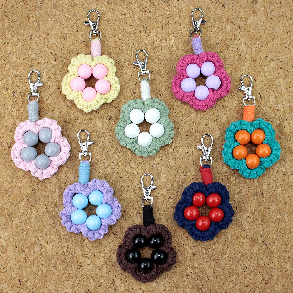 Macrame Kit for Beginners | DIY Wooden‑Bead Flower Macrame Keychain Craft Kit