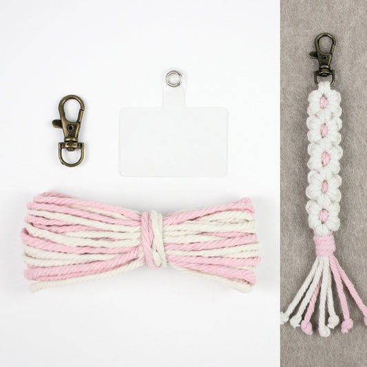 White Daisy Keychain Wristband Weaving Kit Macrame Kit: Premium Polyester Rope (2 colors, 3m each), Tutorial, Bronze Dog Clasp  Phone Clip, White Petals & Colored Center, Beginner-Friendly, For Pendants