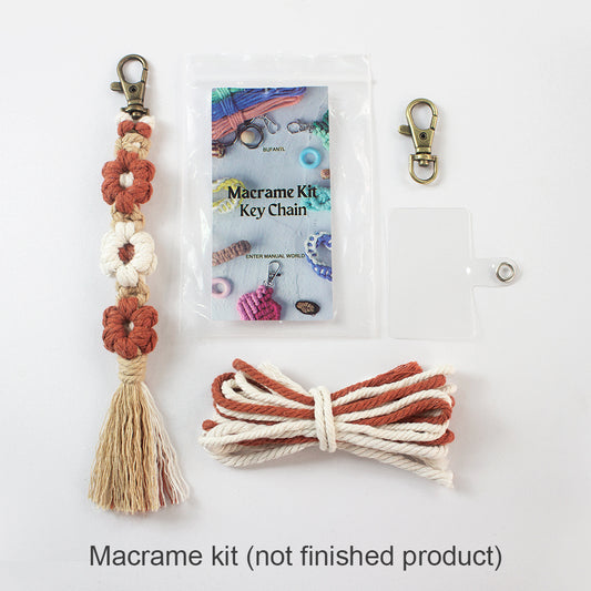 Macrame Kit Bohemian Style Interval Color Small Daisy Tassel Keychain Weaving Kit (Tassel Weaving Set): Polyester Rope, Tutorial, Antique Copper Lobster Clasp, Phone Clip. For Pendants/Bag Charms  Beginner Handmade DIY