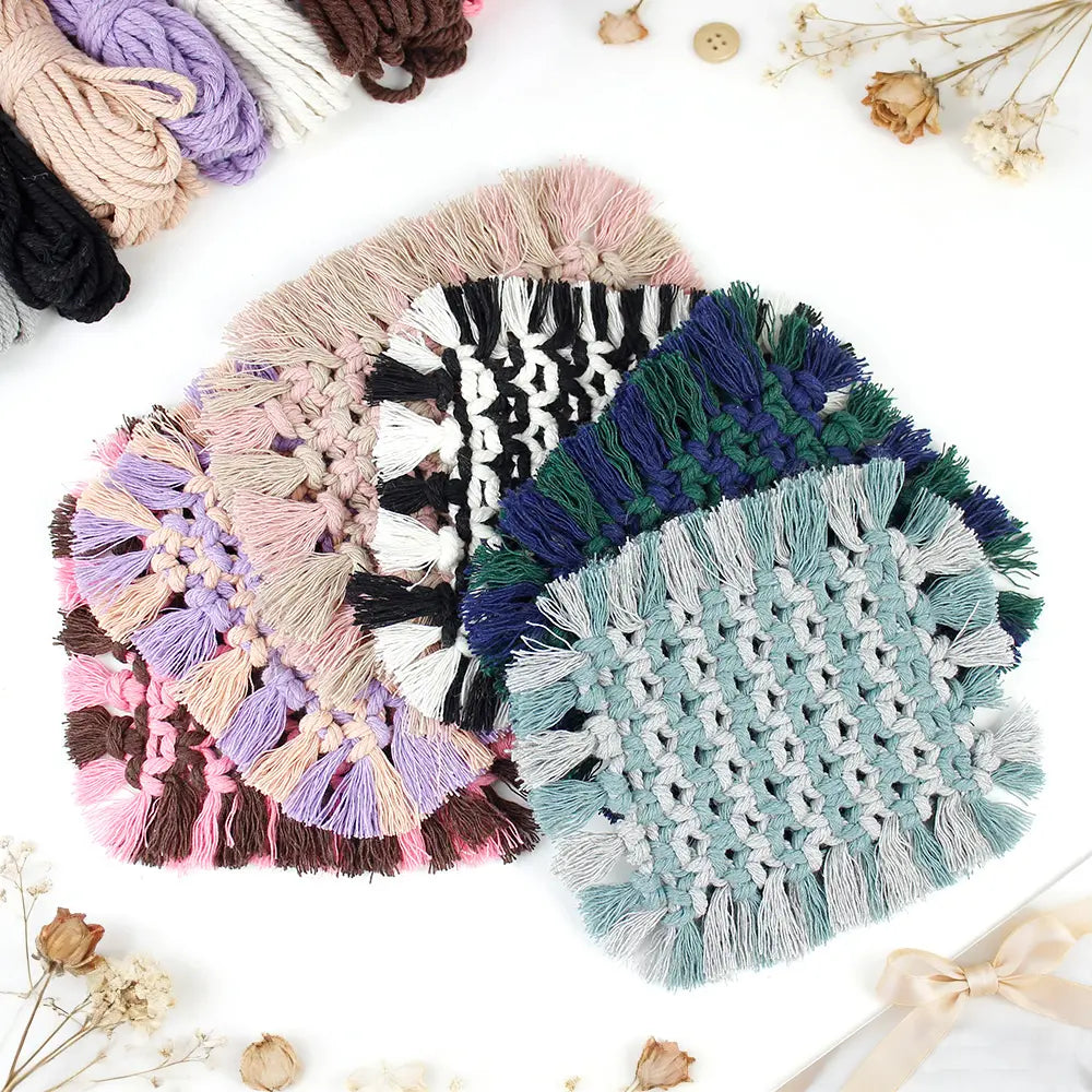 Macrame Kit for Beginners, Boho Square Tassel Coaster DIY Kit, Table Home Decor
