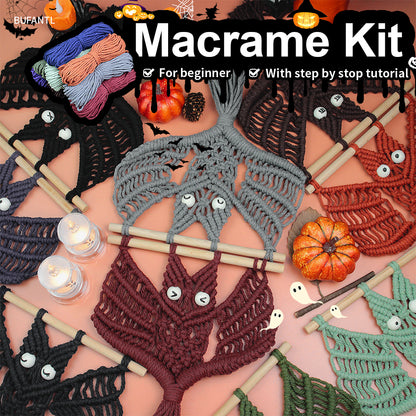 Halloween Bat Macrame DIY Kit - Handmade Weaving Supplies with English Tutorial | Spooky Holiday Craft Set
