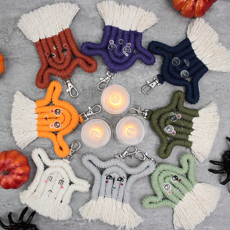 Halloween Ghost Macrame DIY Kit - Handmade Weaving Supplies with English Tutorial | Whimsical Holiday Craft Set