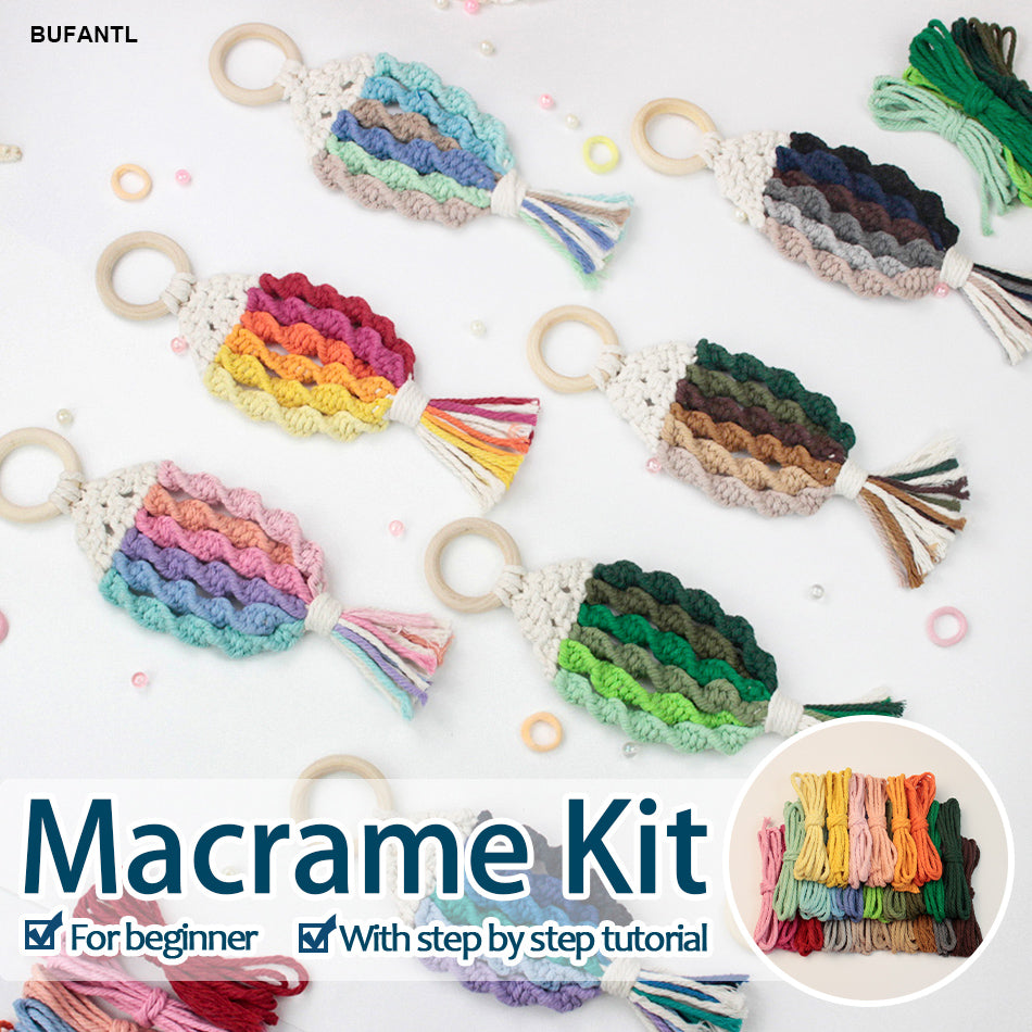 Macrame Kit Nautical Fish Charm Weaving Kit | 6-Color Gradient/Contrast | Bedroom/Living Room Decor | Beginner-Friendly