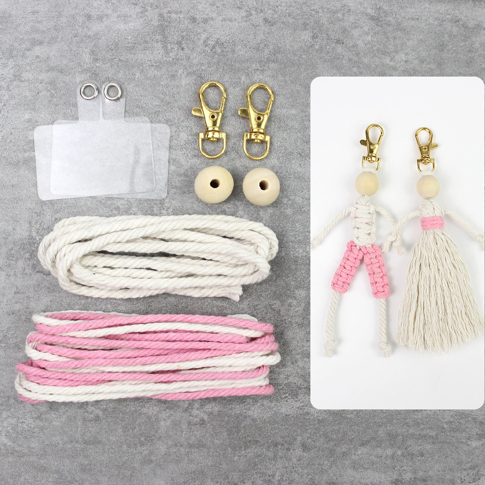 Macrame Kit Boy & Girl Handmade Weaving Keychain Set Movable Limbs, Fringe Skirt | Valentine's Day Gift, Beginner-Friendly