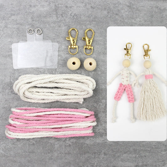 Macrame Kit Boy & Girl Handmade Weaving Keychain Set Movable Limbs, Fringe Skirt | Valentine's Day Gift, Beginner-Friendly