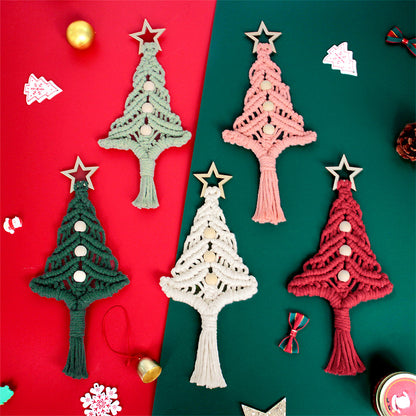 Beginner-Friendly DIY Wooden Bead Christmas Tree Macrame Kit - Holiday Decoration Pendant, Home & Car Christmas Ornament