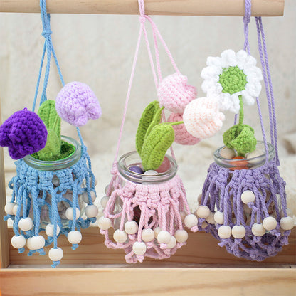 DIY Enthusiasts Mini Storage Hanger Macrame Kit | Cute Wooden Bead Plant Net Bag Weaving Kit | Home Decoration Hanging Basket