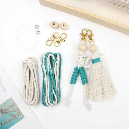 Macrame Kit Boy & Girl Handmade Weaving Keychain Set Movable Limbs, Fringe Skirt | Valentine's Day Gift, Beginner-Friendly