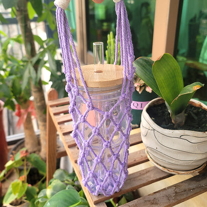 Hollow Cup Sleeve Weaving Kit Macrame Kit | 2-Color Weaving | Multi-Cup Fit | Anti-Chafing | DIY Gift| Beginner-Friendly