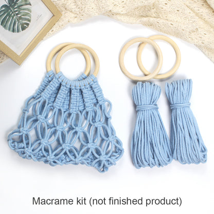 Macrame Kit Hollow Bag Weaving Kit | Dopamine Colors | Wooden Ring Handle | Commute/Outing Use | Beginner-Friendly