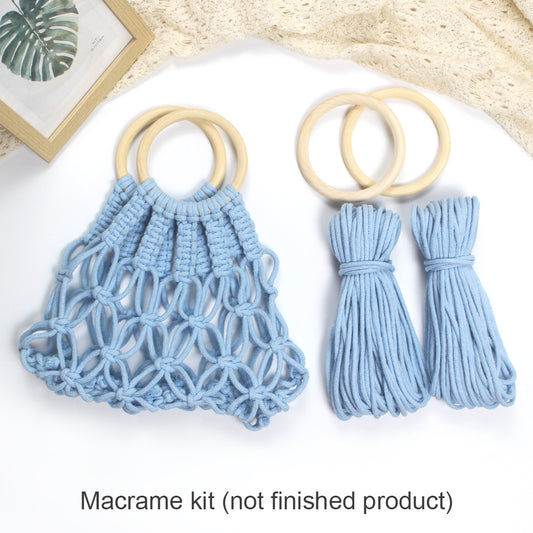 Macrame Kit Hollow Bag Weaving Kit | Dopamine Colors | Wooden Ring Handle | Commute/Outing Use | Beginner-Friendly