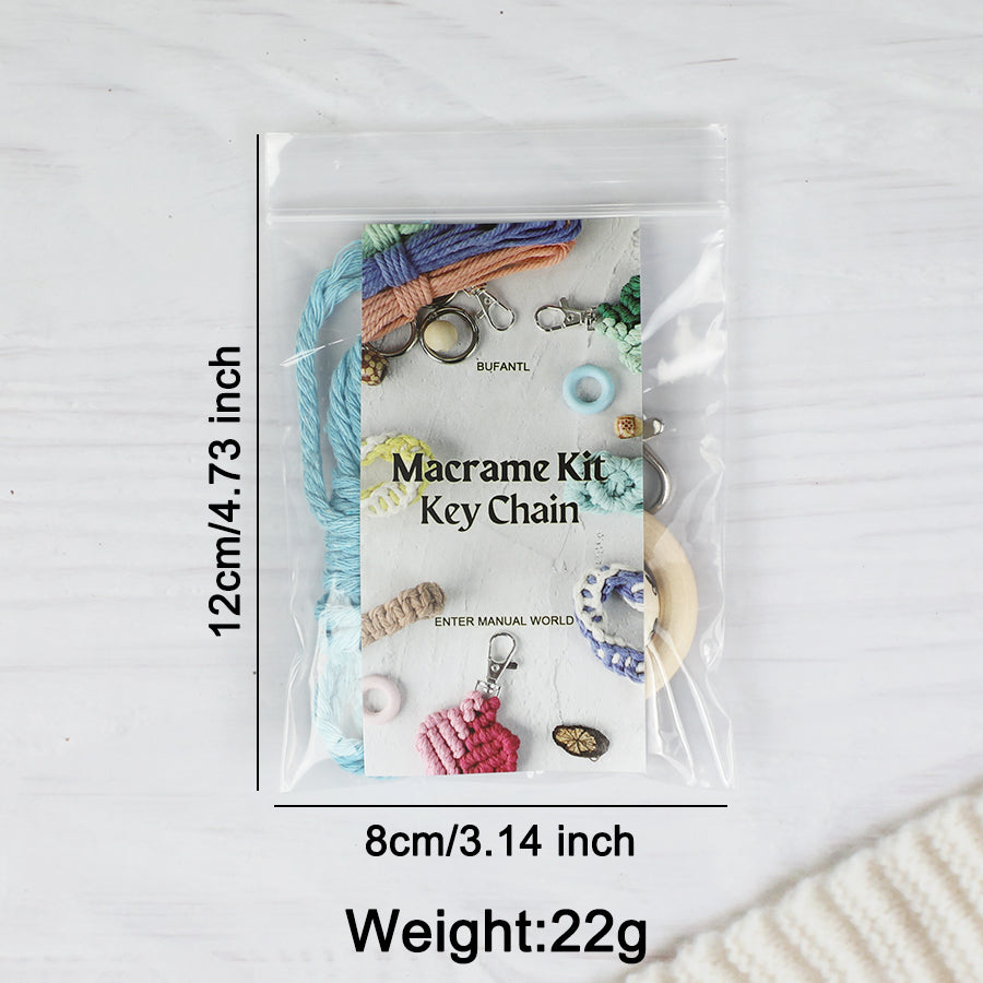 Macrame Kit: Wooden Bead Emoji Keychain Weaving Craft Material Pack. With Tutorial, Polyester Cord, Silver Lobster Clasp, 40mm Wooden Ring, Phone Clip. Beginner DIY (Keychain/Small Ornament)